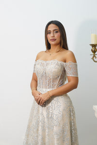 Vestido de Gala Nude con detalles en Plateado