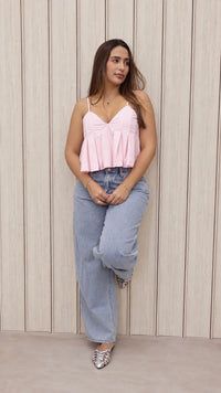 BLUSA TIRAS DETALLE BORDE ROSADO