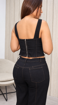 SET MARGOT DENIM NEGRO CROP TOP
