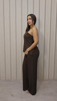 SET MONIQUE ESPRESSO PANTALON TOP MEDIO BESO