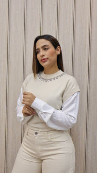 SUETER RIS DETALLE PIEDRERIA BEIGE