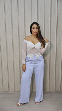 PANTALON CELESTE PRETINA BRILLOS