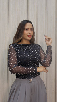 TOP POLKA MESH NEGRO