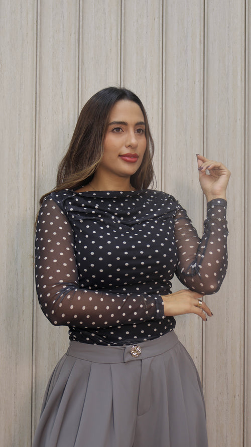 TOP POLKA MESH NEGRO
