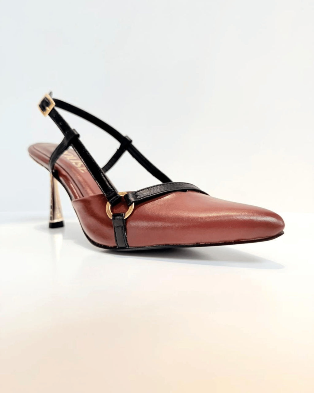 TACÓN CHARLOTTE EN NEGRO Y CAFE