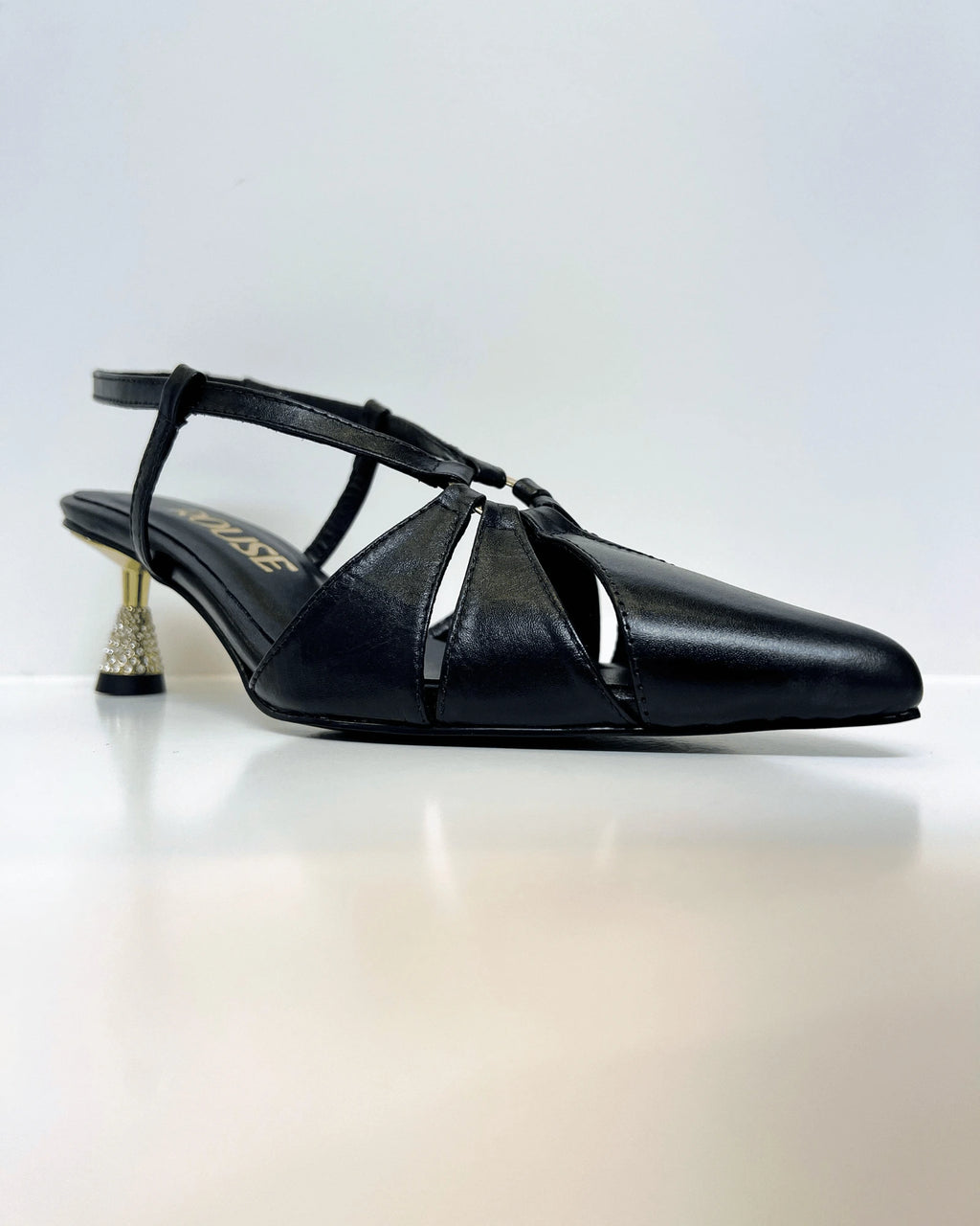 VAL414NEG TACON NEGRO DORADO BRILLOS