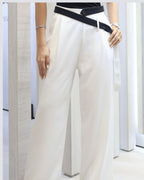 PANTALON PALAZZO BLANCO  CON CINTURON DECORATIVO