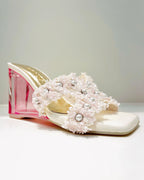 PLATAFORMA TACON CRISTAL APLIQUE ROSADO BORDADO