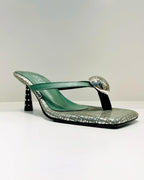 VAL408VER SANDALIA DE TACON PIEDRAS VERDE