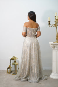 Vestido de Gala Nude con detalles en Plateado