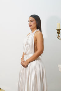 Vestido de Gala Perla Plisado con Escote Halter