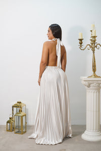Vestido de Gala Perla Plisado con Escote Halter