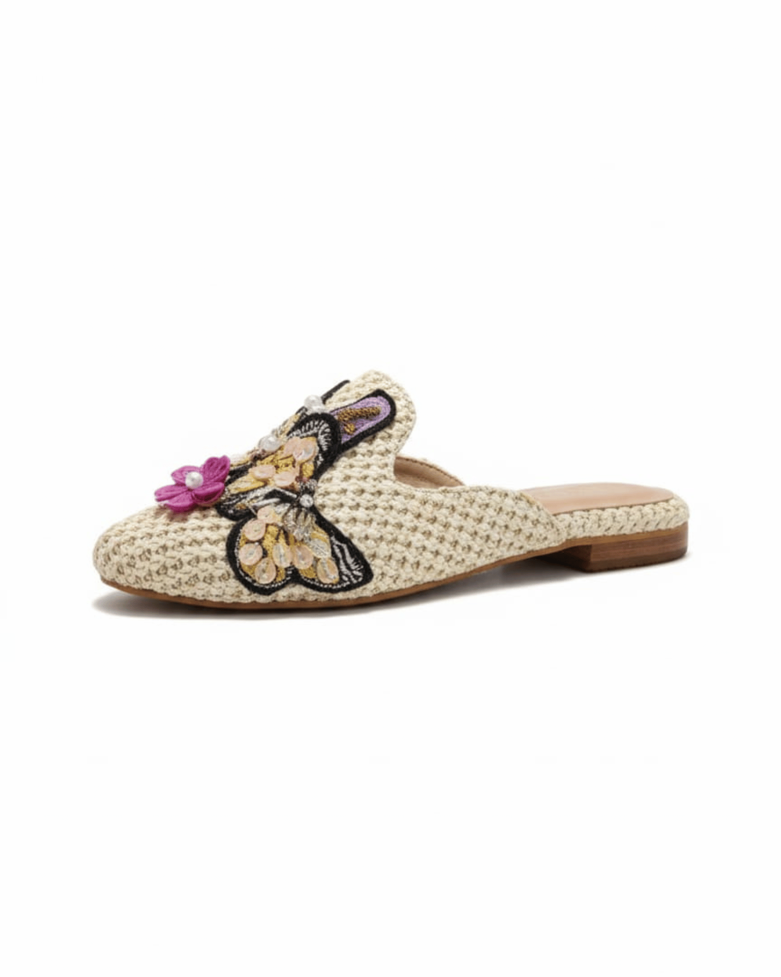 BA375YUT MULE DENIN FLOR TEJIDA COLORES