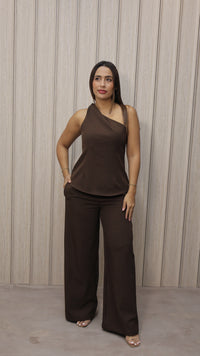 SET MONIQUE ESPRESSO PANTALON  TOP MEDIO BESO