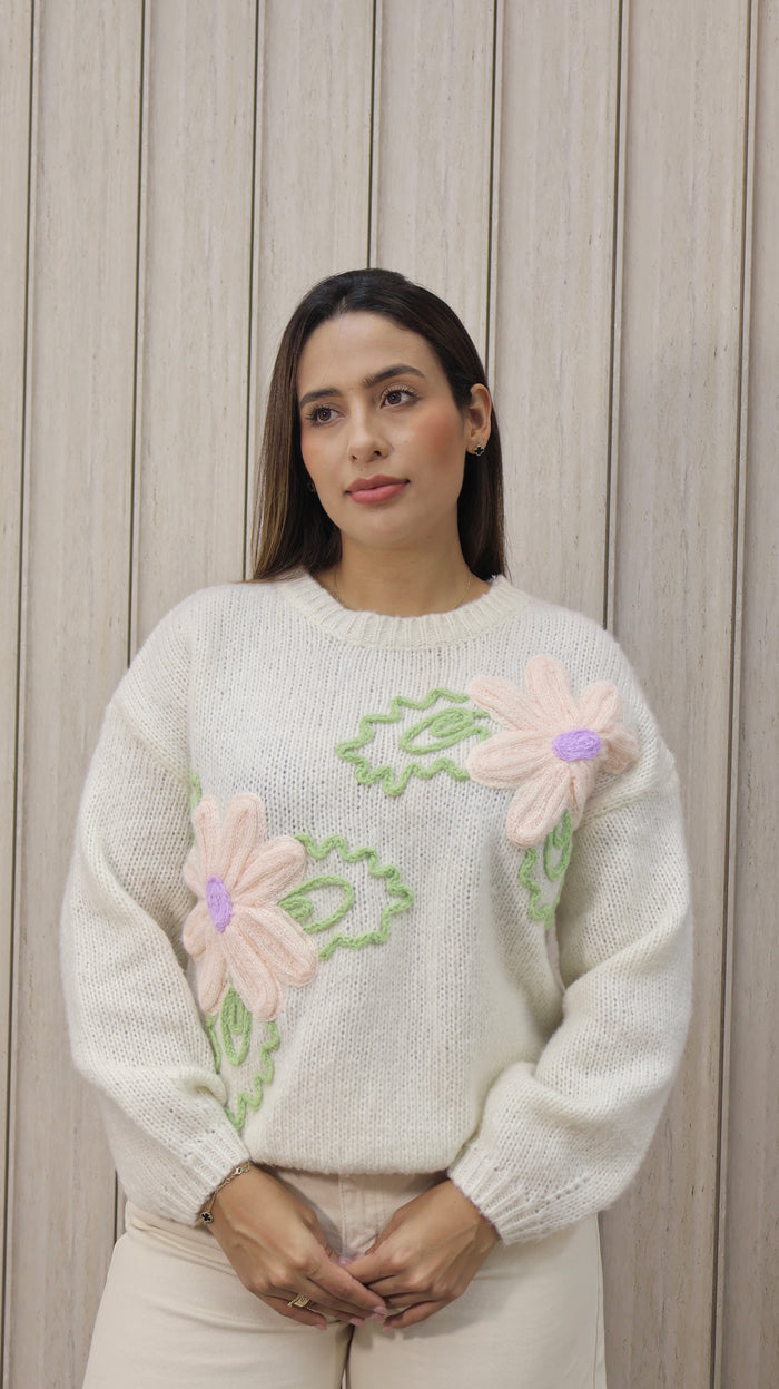 SUETER FLOR PUNTO BEIGE