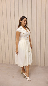 VESTIDO VERONA MIDI BEIGE BOTONES