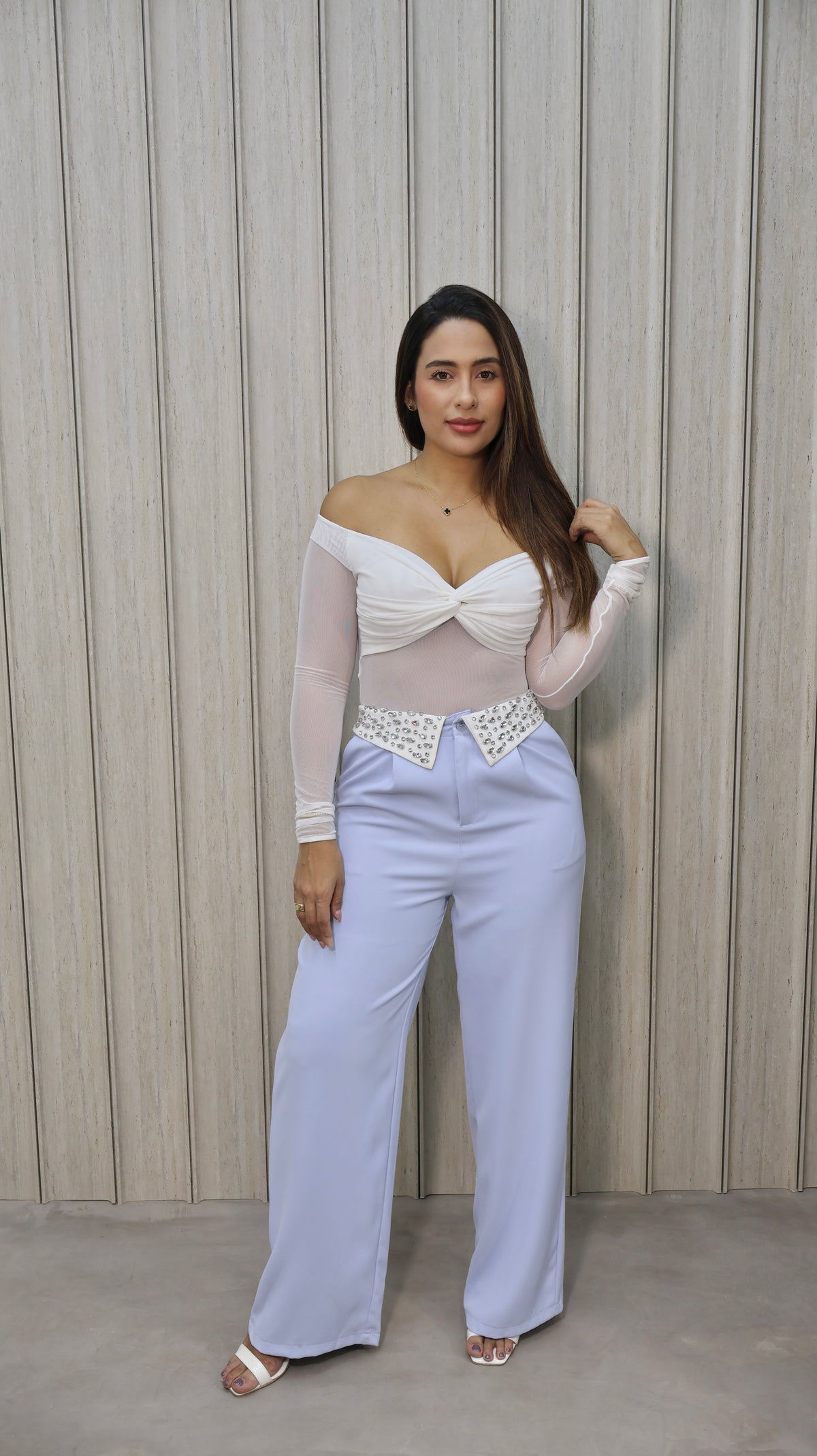 PANTALON CELESTE PRETINA BRILLOS