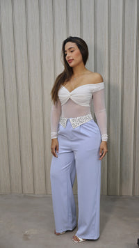 PANTALON CELESTE PRETINA BRILLOS