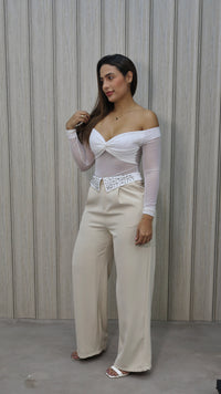 PANTALON BEIGE PRETINA BRILLOS