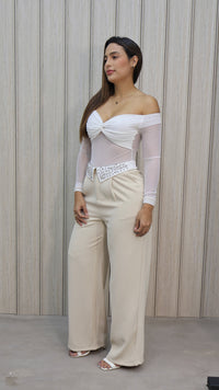 PANTALON BEIGE PRETINA BRILLOS