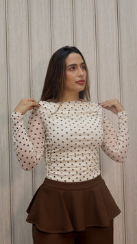 TOP POLKA MESH BEIGE