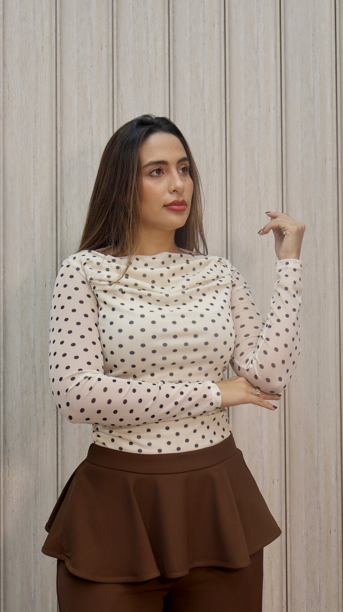 TOP POLKA MESH BEIGE