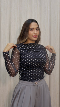 TOP POLKA MESH NEGRO