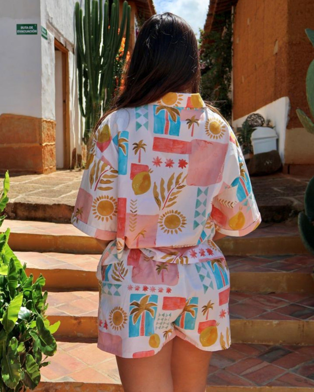 BY OPULENZA SET SHORT POPELINA ESTAMPADO ROSA