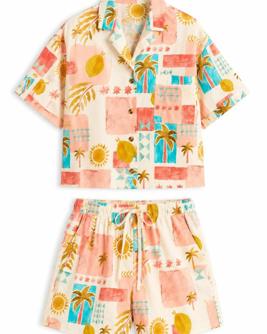BY OPULENZA SET SHORT POPELINA ESTAMPADO ROSA