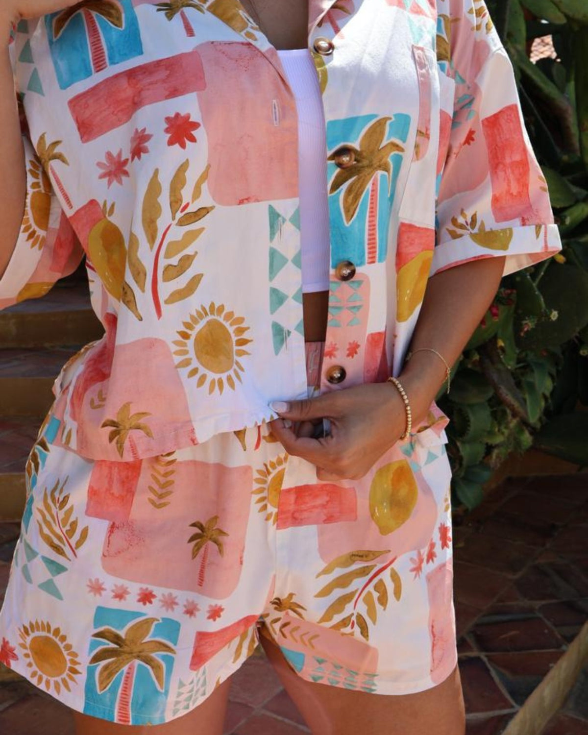 BY OPULENZA SET SHORT POPELINA ESTAMPADO ROSA
