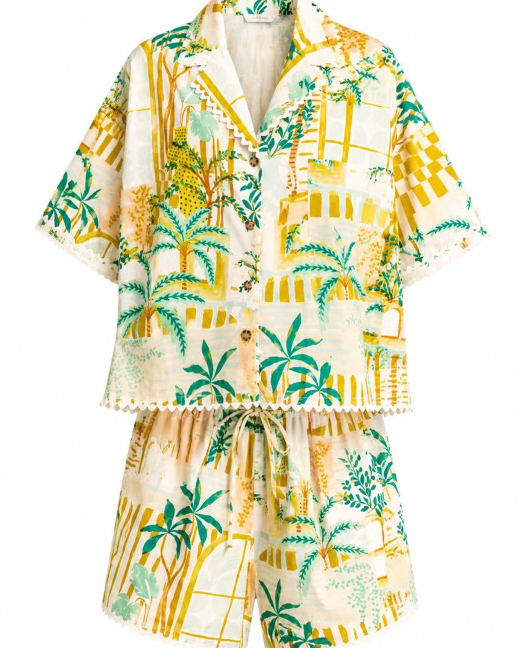 BY OPULENZA SET SHORT POPELINA ESTAMPADO VERDE