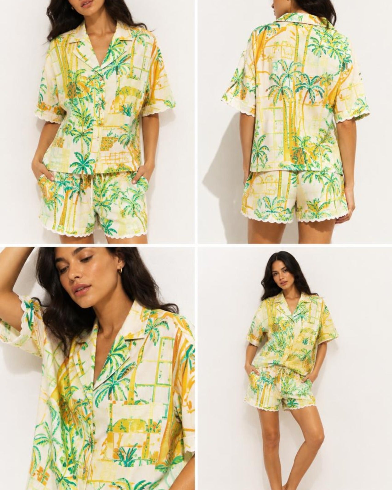 BY OPULENZA SET SHORT POPELINA ESTAMPADO VERDE